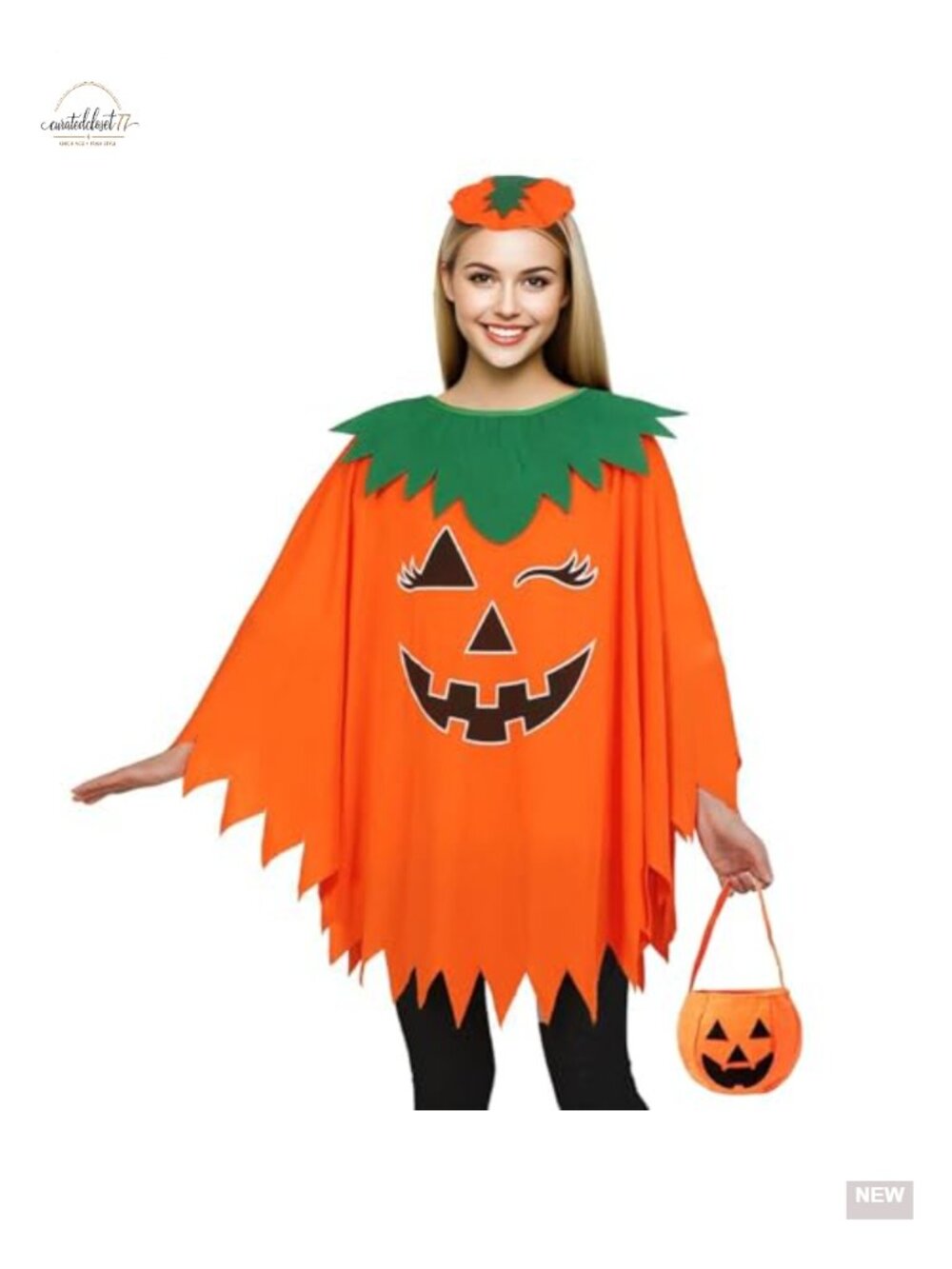 Halloween Pumpkin Poncho Costume with Headband & Candy Bag | Women's Cosplay